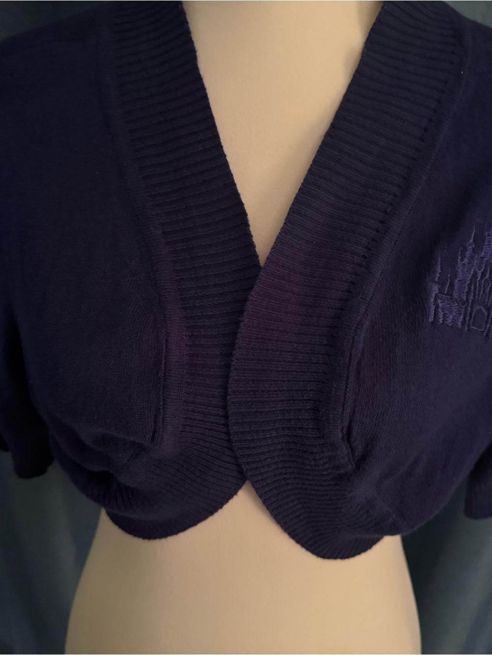 Disney Navy Blue Cropped Cardigan Sweater w. Castle Embroidery